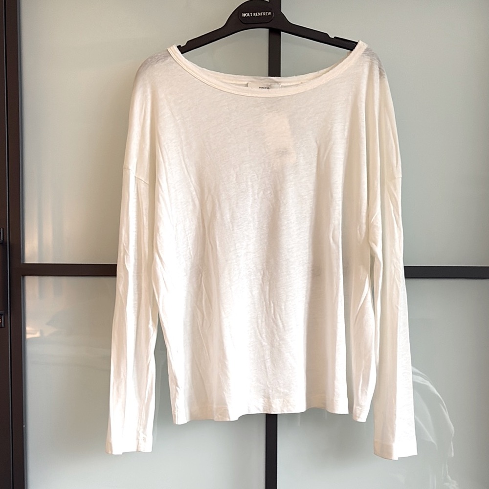 BNWT Vince Long Sleeve Linen/Cotton T-Shirt Pullover in White - size L ($75 USD)